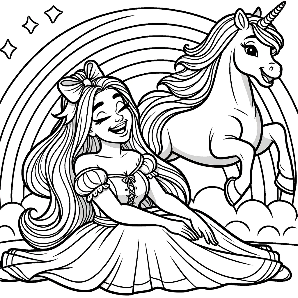 Princess and Unicorn Under the Rainbow