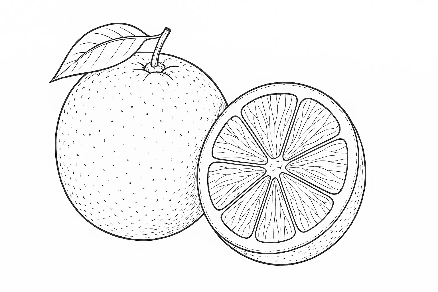 Pure Citrus – Coloring Page with Orange and Segments