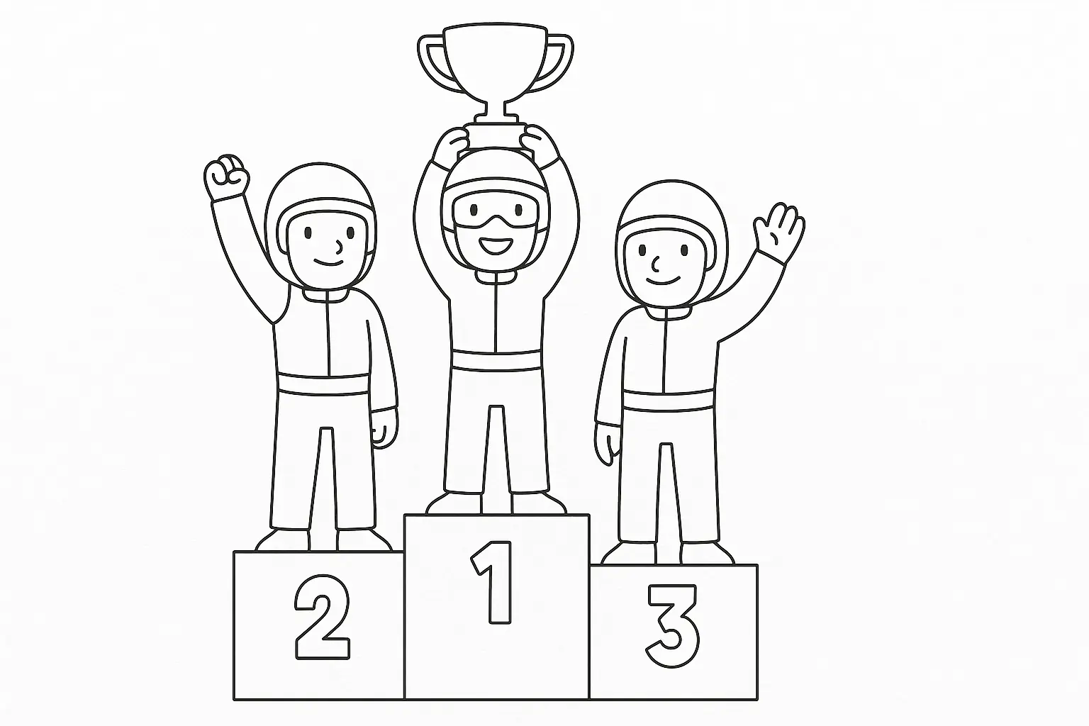 Race Car Drivers with Trophy on Podium