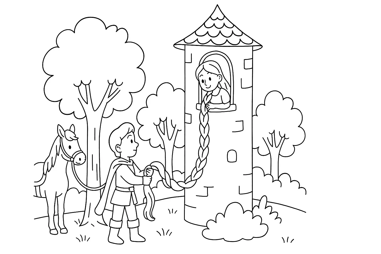 Rapunzel in the Tower – Free Coloring Page to Print