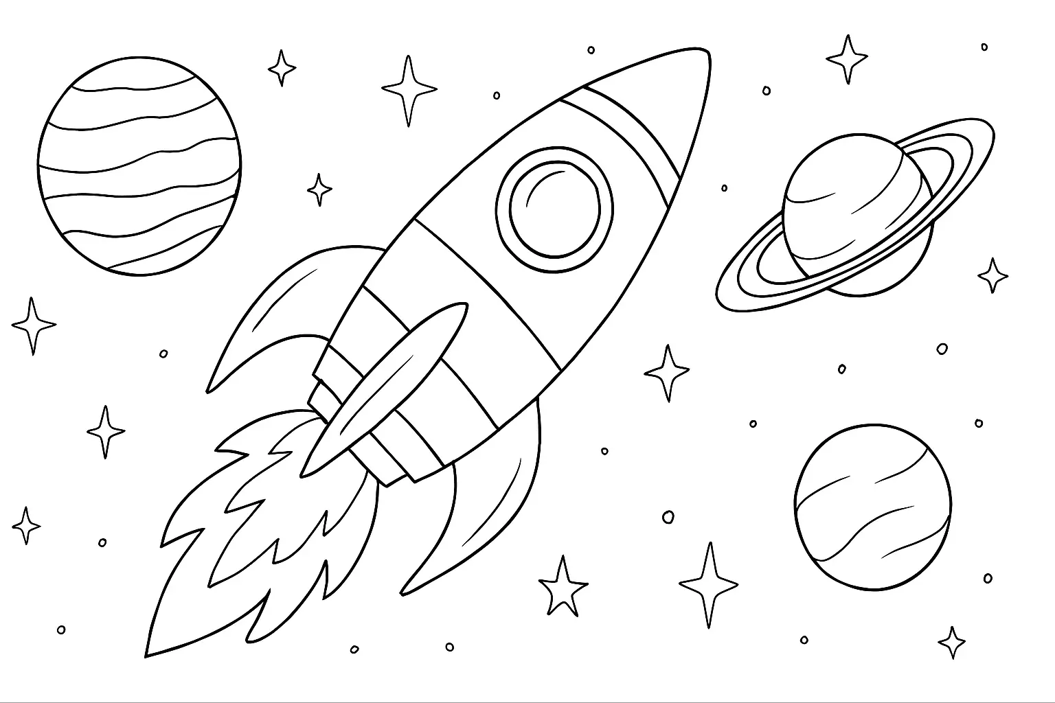 Rocket in Space with Planets and Stars