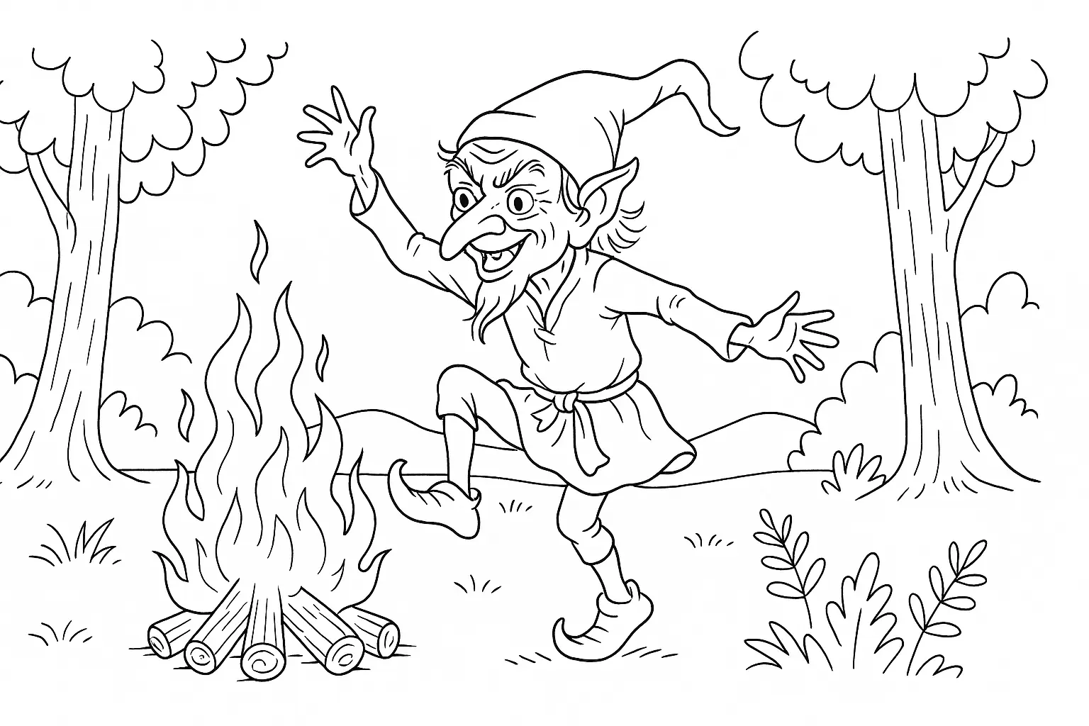 Rumpelstiltskin by the Campfire – Coloring Page