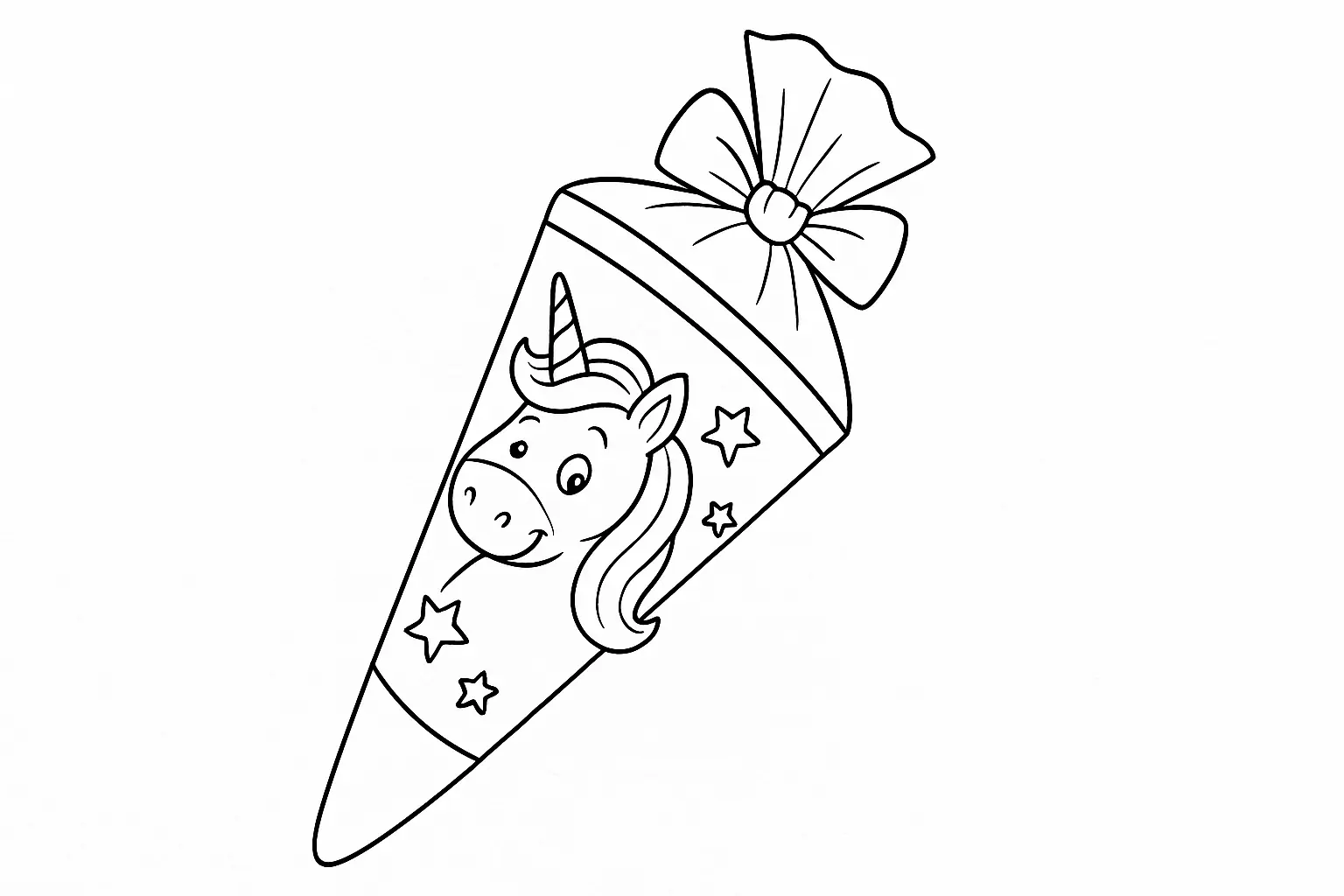 School Cone with Unicorn – Free Coloring Page