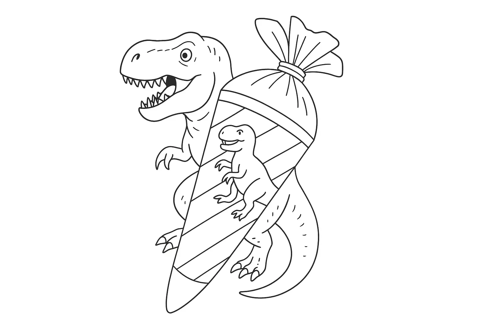 School Starter – Dino with School Cone Coloring Page