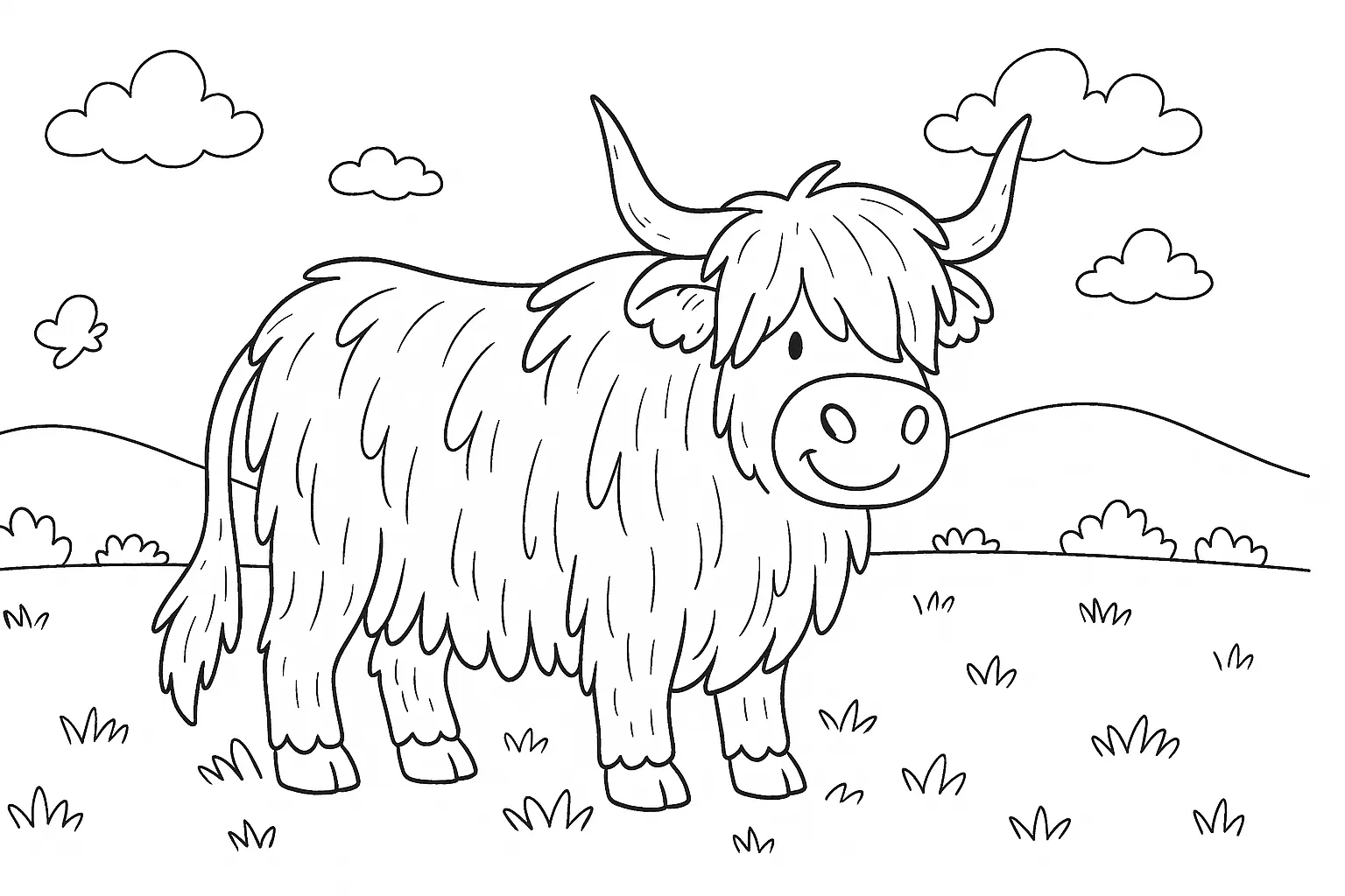 Shaggy Highland Cow – Coloring Page for Kids