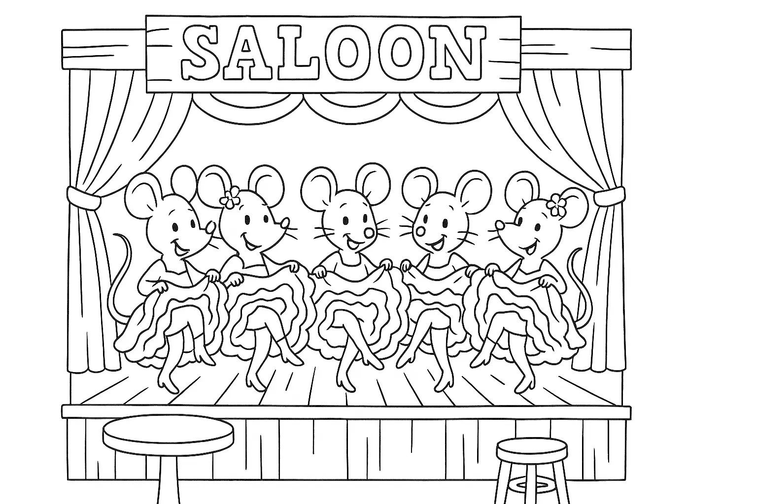 Showtime Western-Style – Dancing Mice Coloring Page