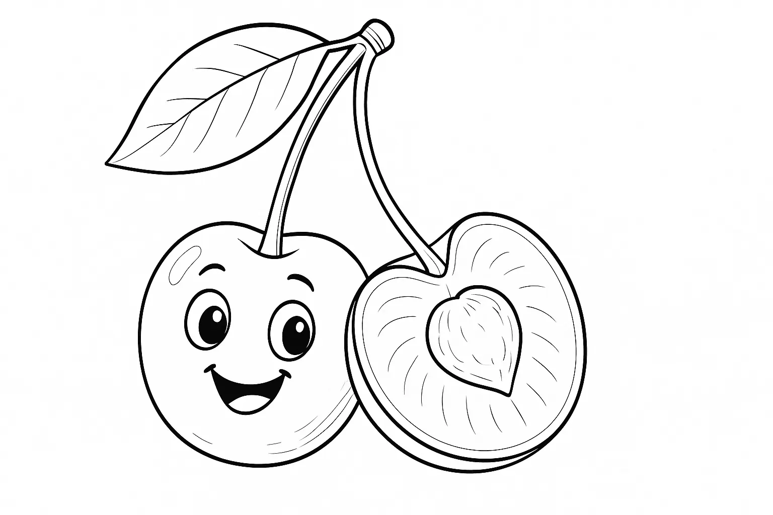 Smiling Cherry – Fruit Coloring Page with Pit