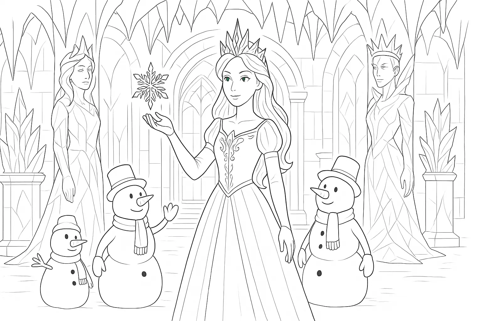 Snow Queen Coloring Page – Enchanting Template for Kids