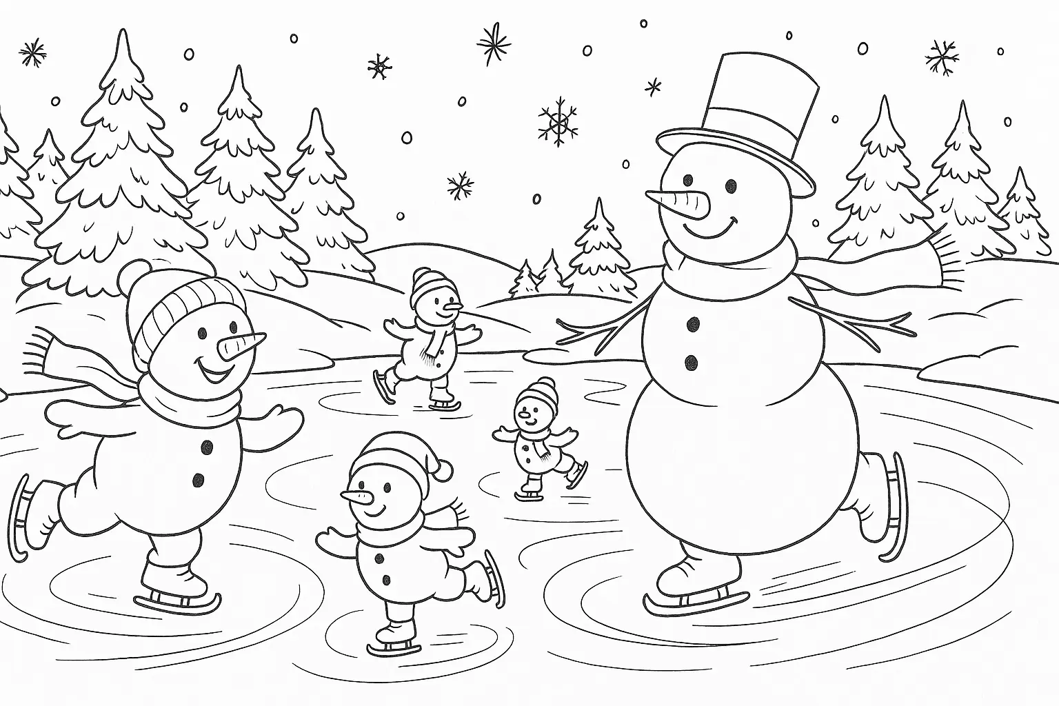 Snowman Coloring Page – Cheerful Winter Figure for Kids