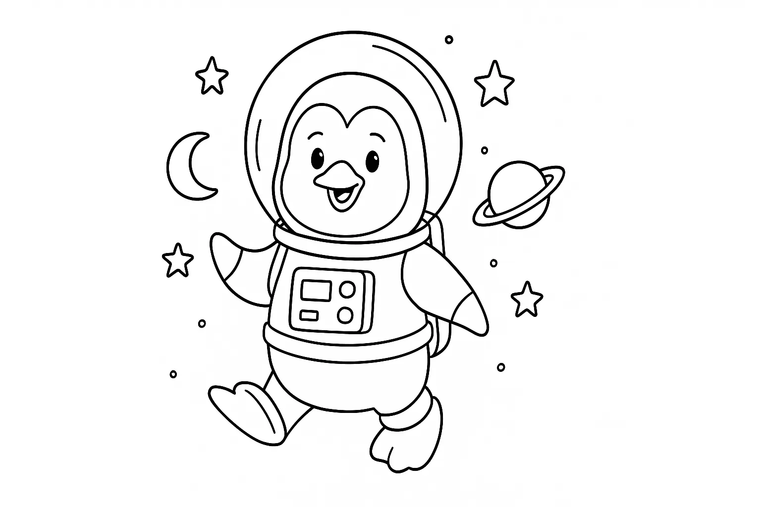 Space Fun with a Penguin – Coloring Page for Kids
