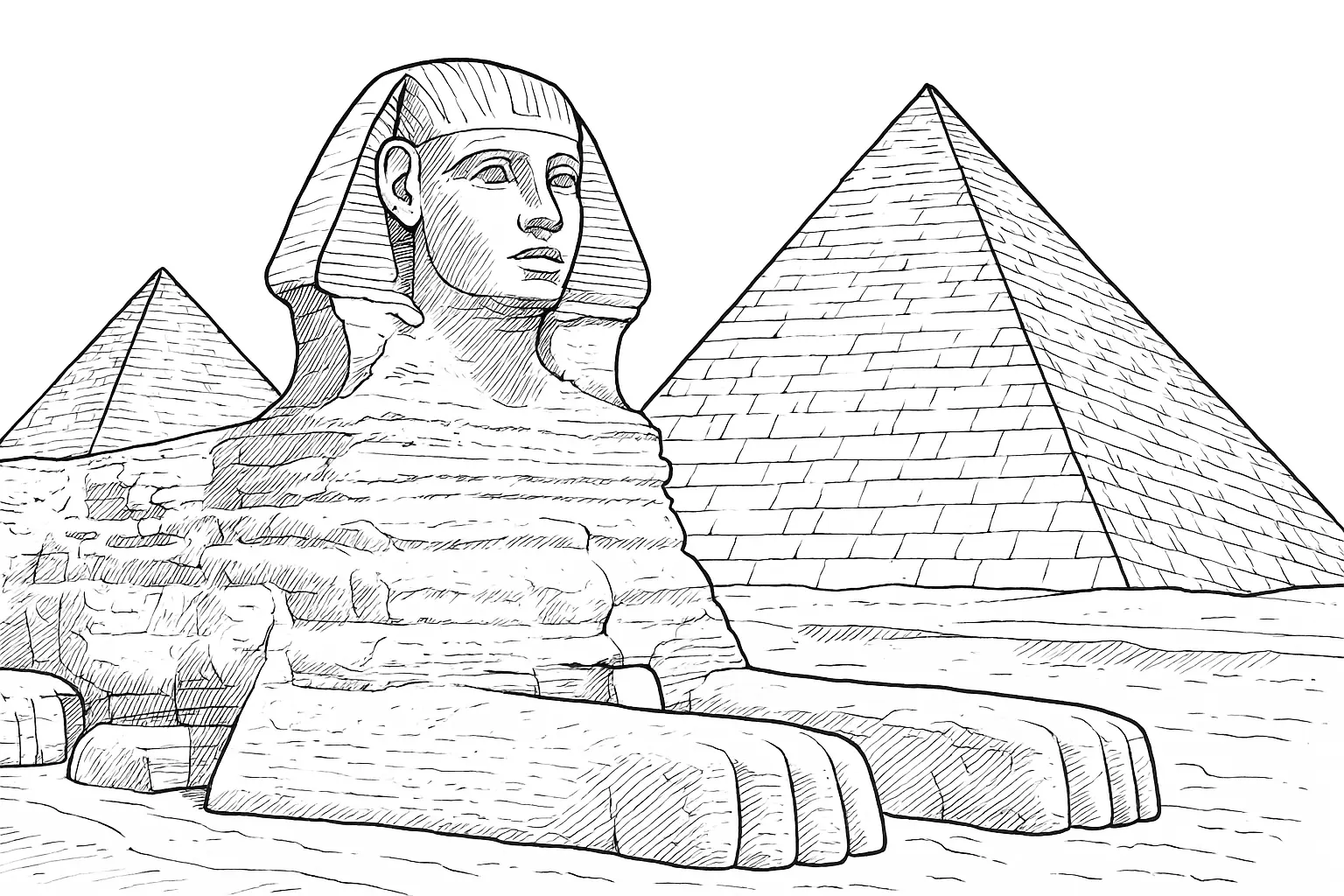 Sphinx with Two Pyramids