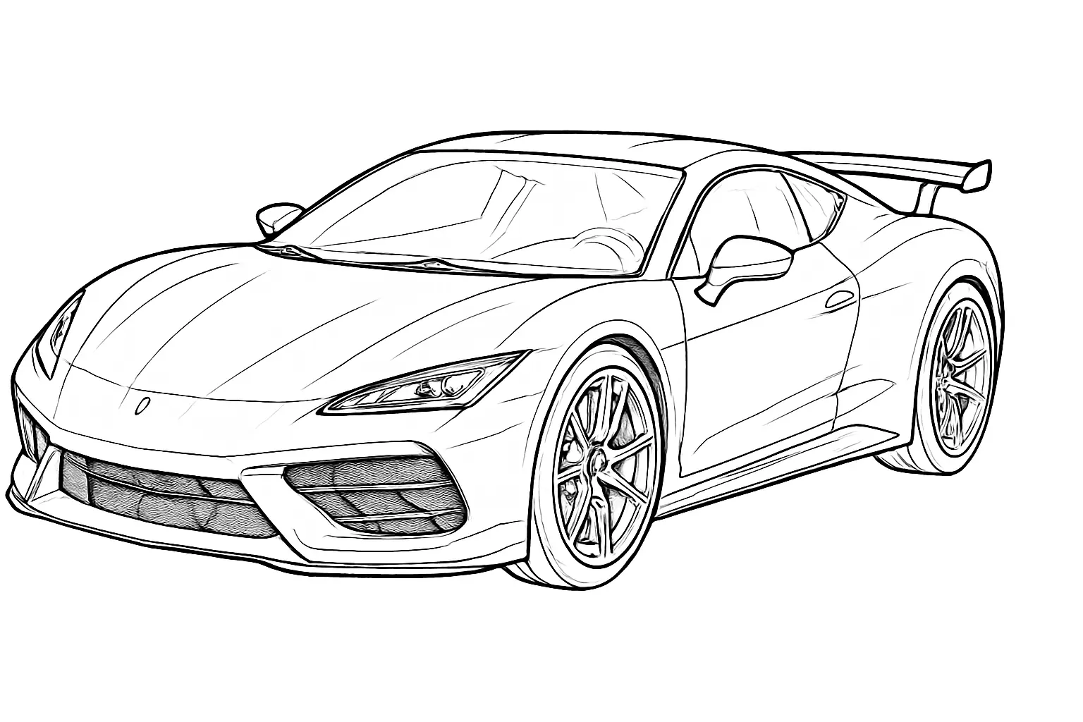 Sports Car with Spoiler – Coloring Page for Car Fans