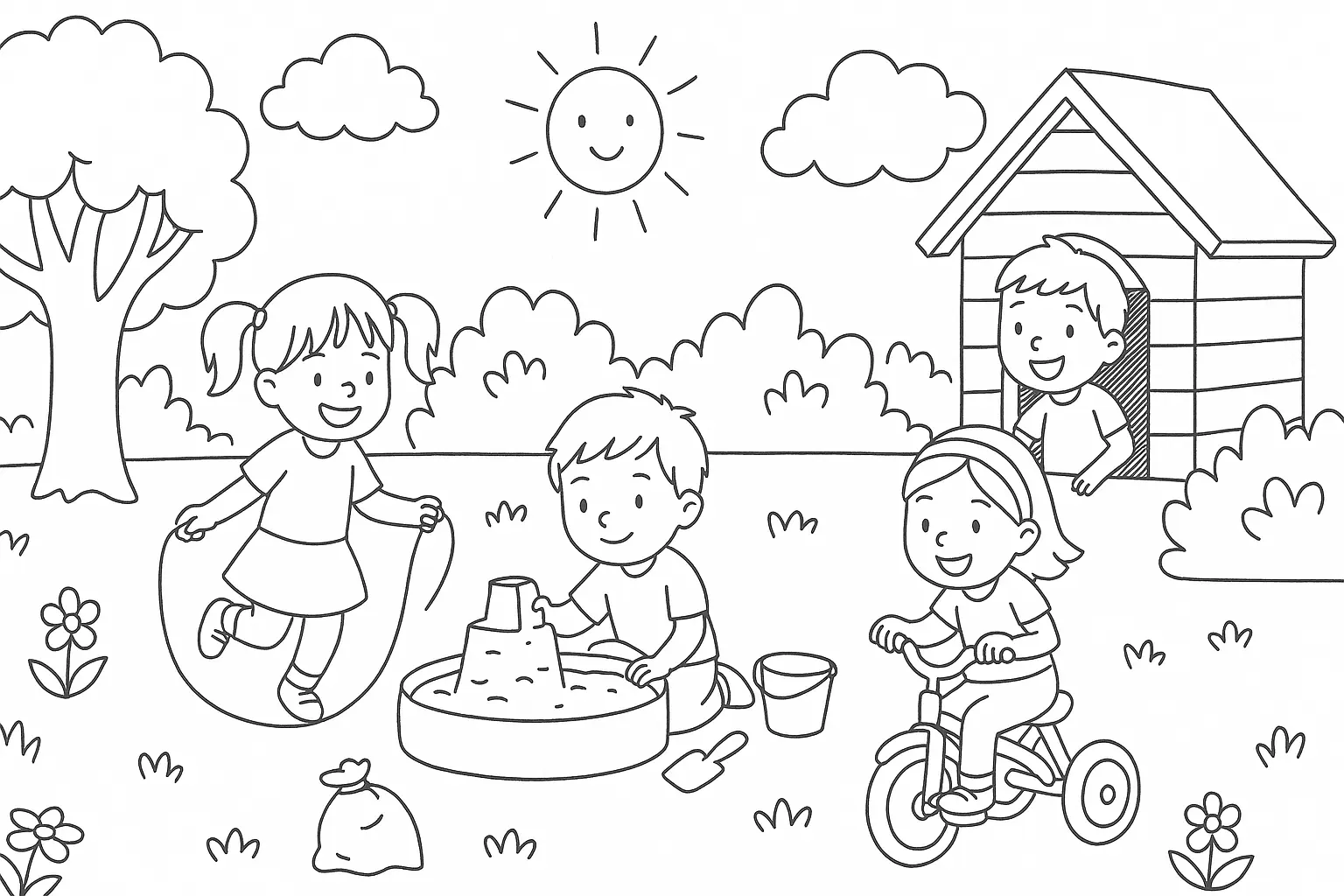 Spring in the Garden – Kids & Playhouse Coloring Page