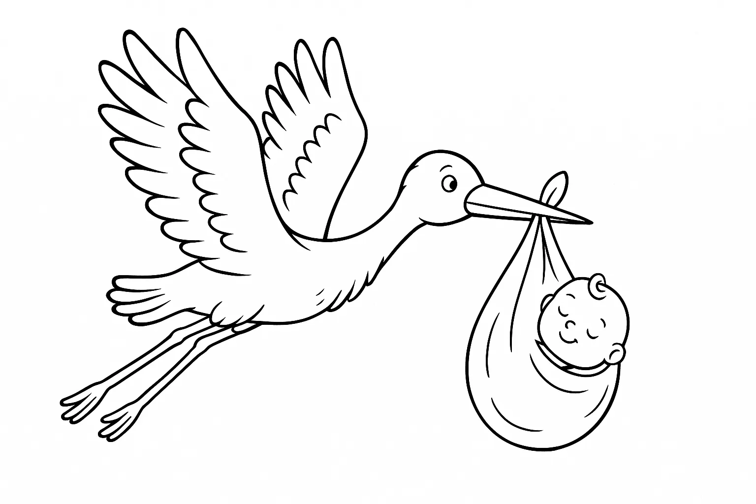 Stork Flying with Baby in a Sack