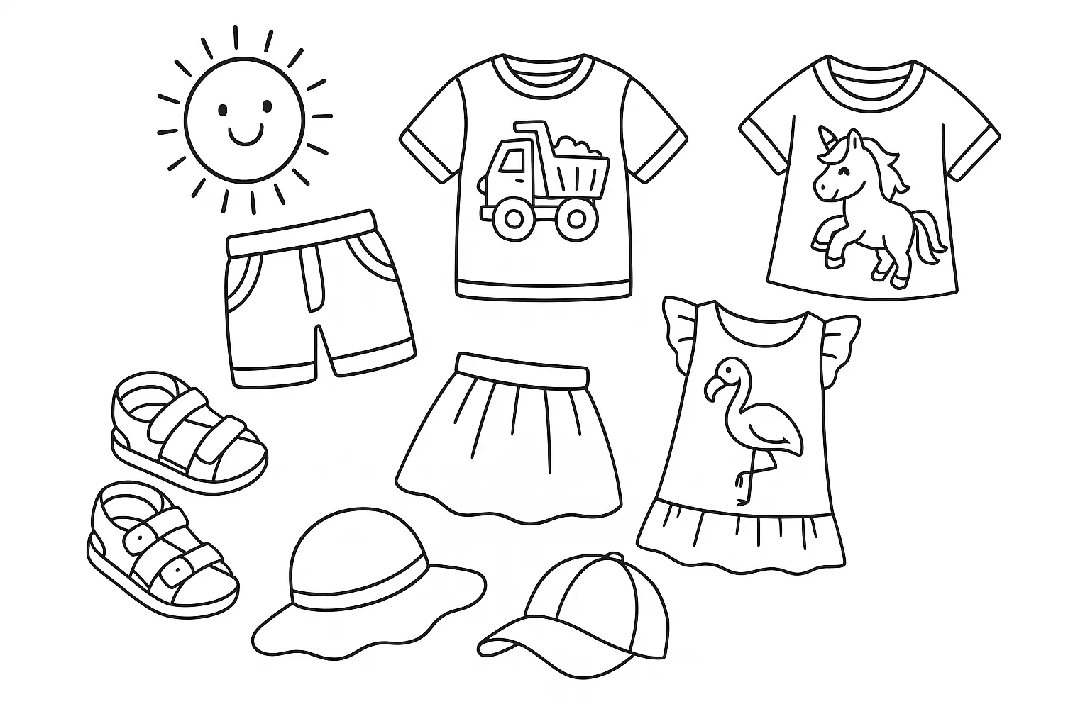 Summer Clothing Coloring Page: Kid-Friendly Outfits