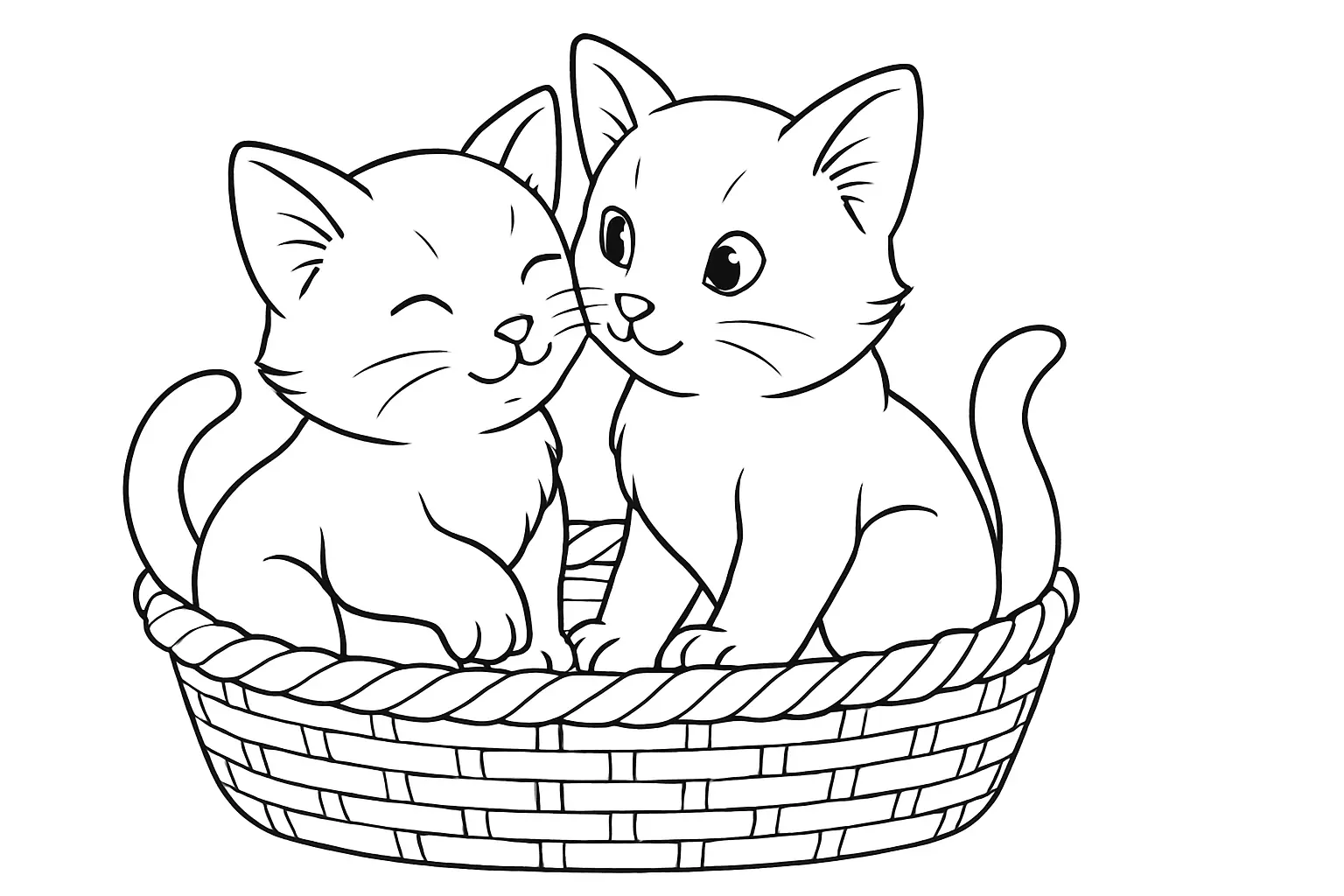 Two Kittens Cuddling in a Basket