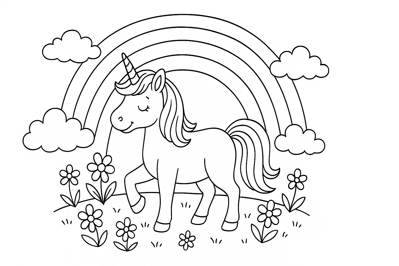 Unicorn with Rainbow Coloring Page – Template for Kids