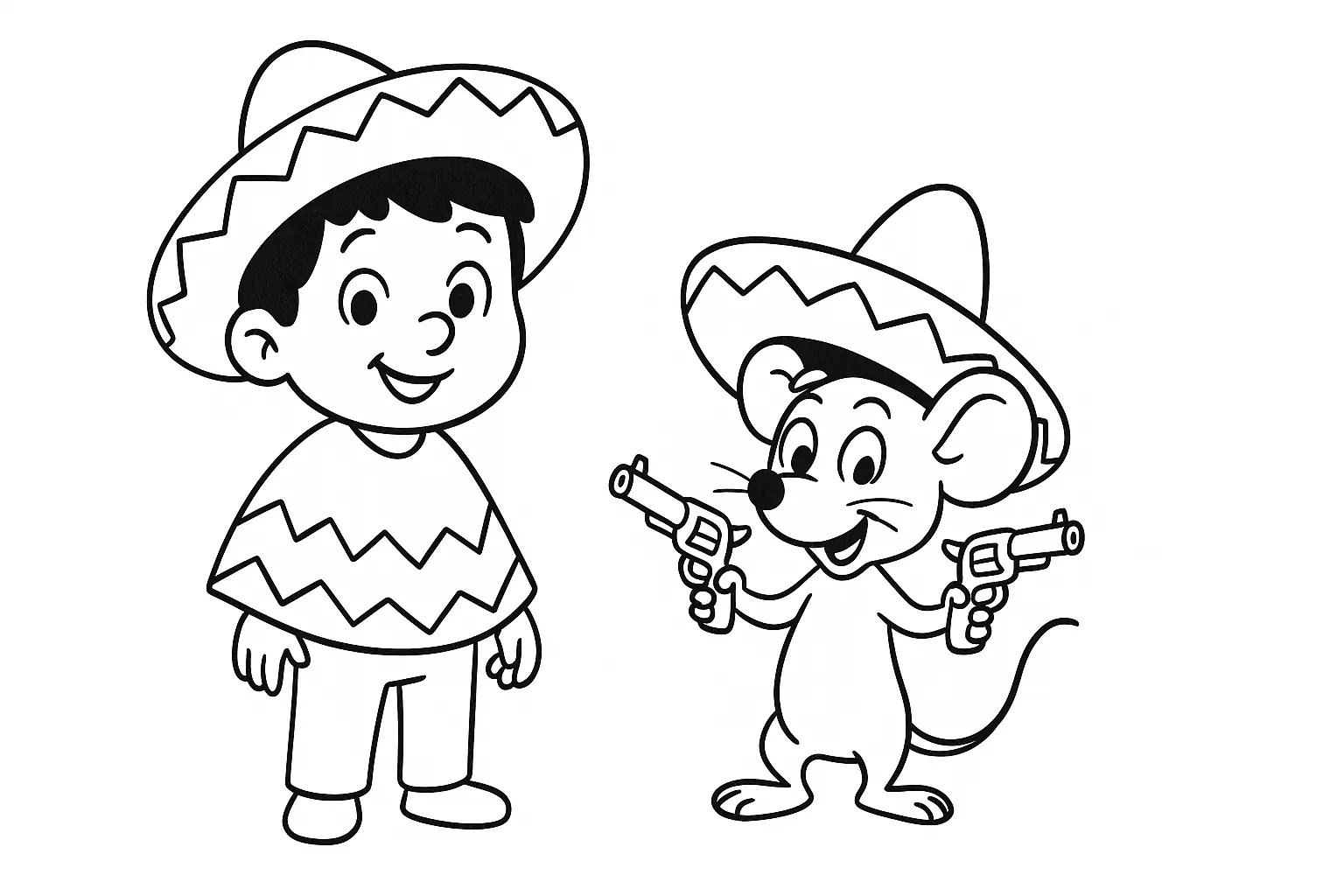 Western-Inspired Coloring Page with Poncho & Sombrero