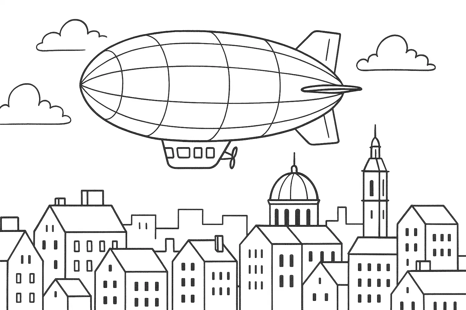 Zeppelin Coloring Page: Clear City Scene Template
