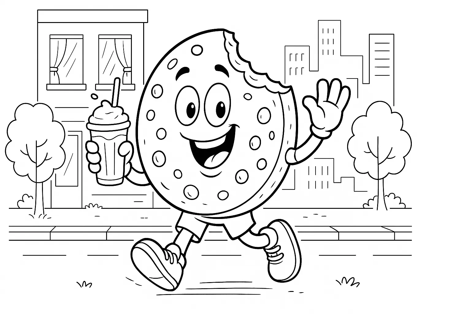 Funny Cookie With Milkshake – Coloring Page to Print