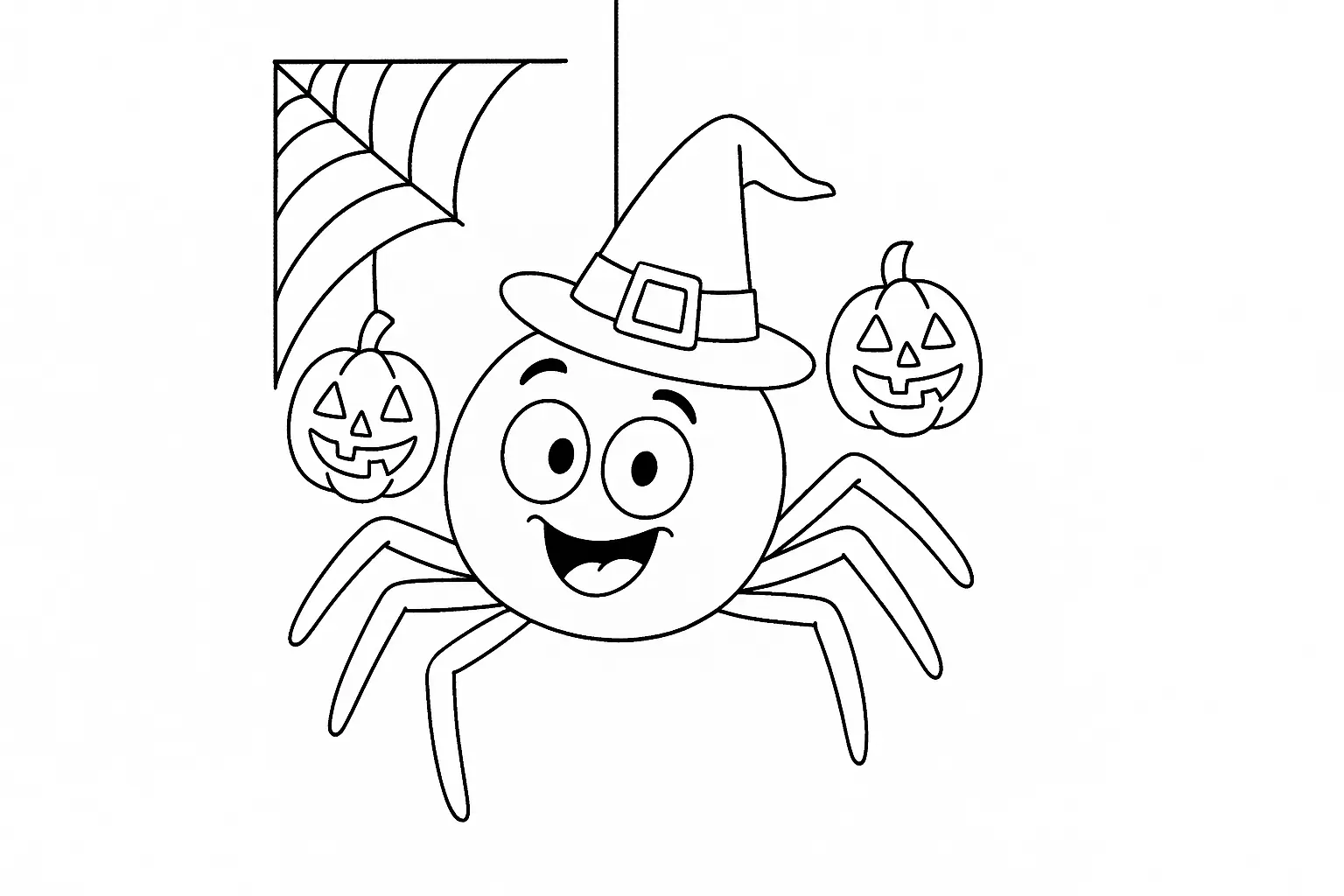 Funny Halloween Spider – Coloring Page with Pumpkin Faces