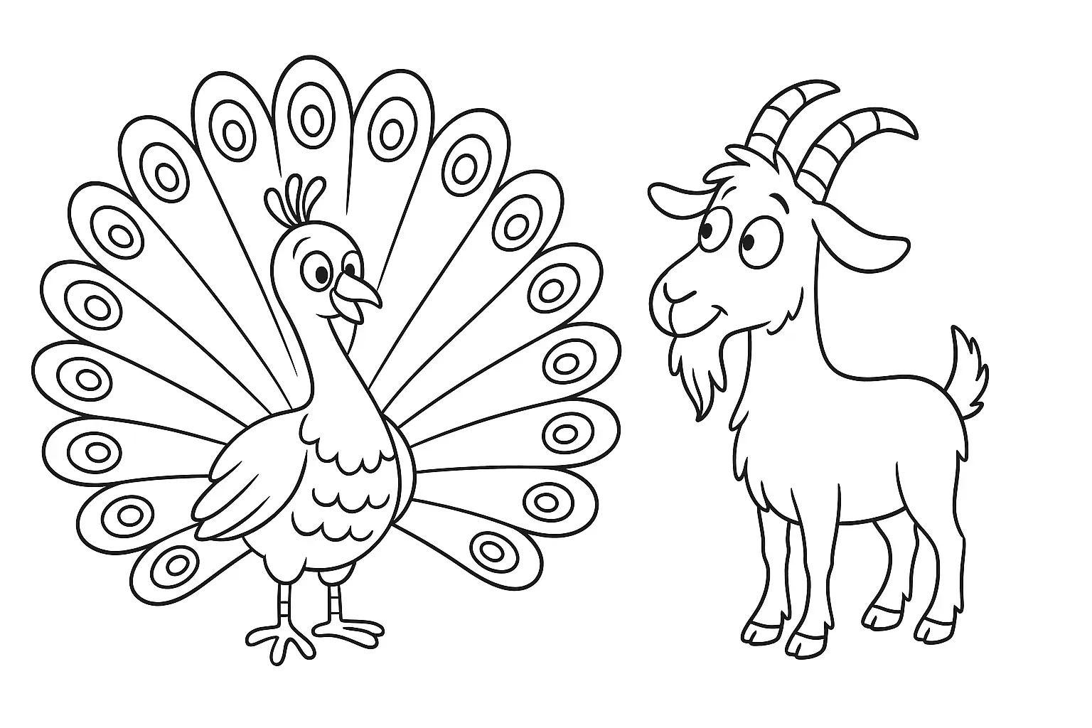 Goat and Peacock Coloring Page – Get Creative with Animals