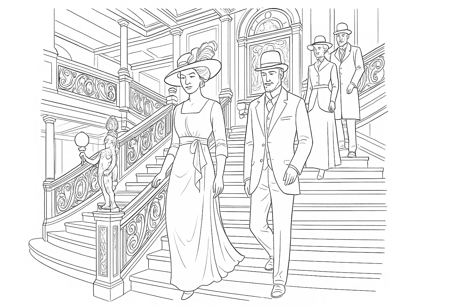 Grand Titanic Staircase: Lady and Gentleman in Style