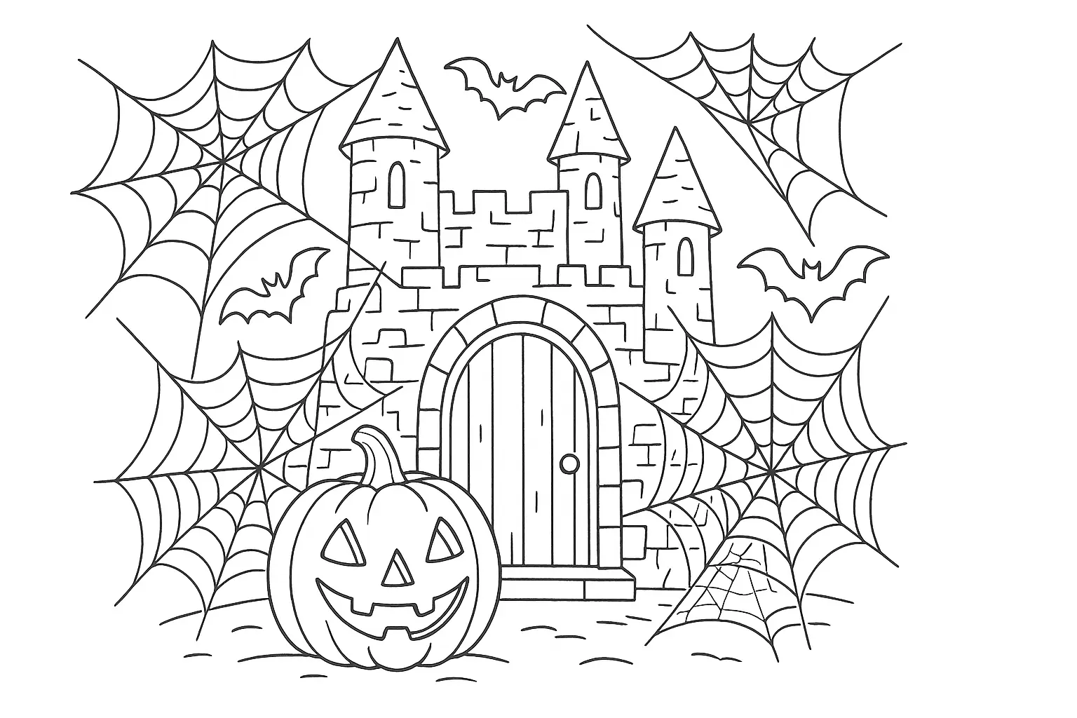 Halloween Castle with Pumpkin & Webs – PDF Template