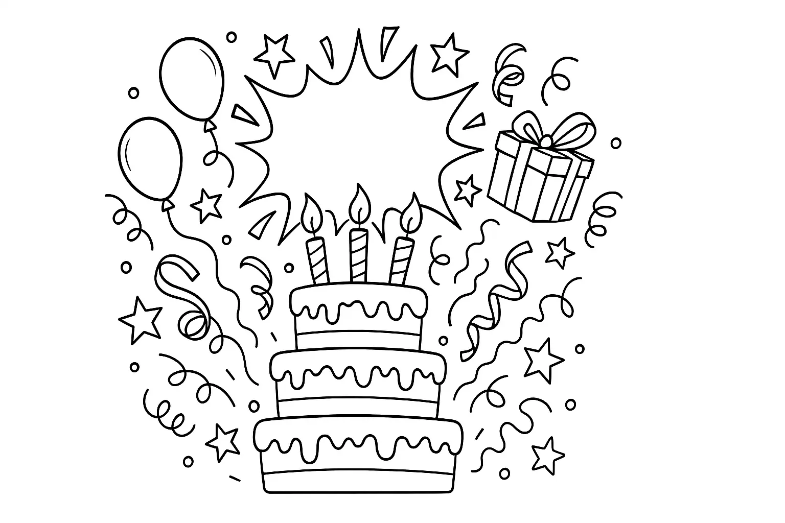 Happy Birthday Cake – Coloring Page to Print