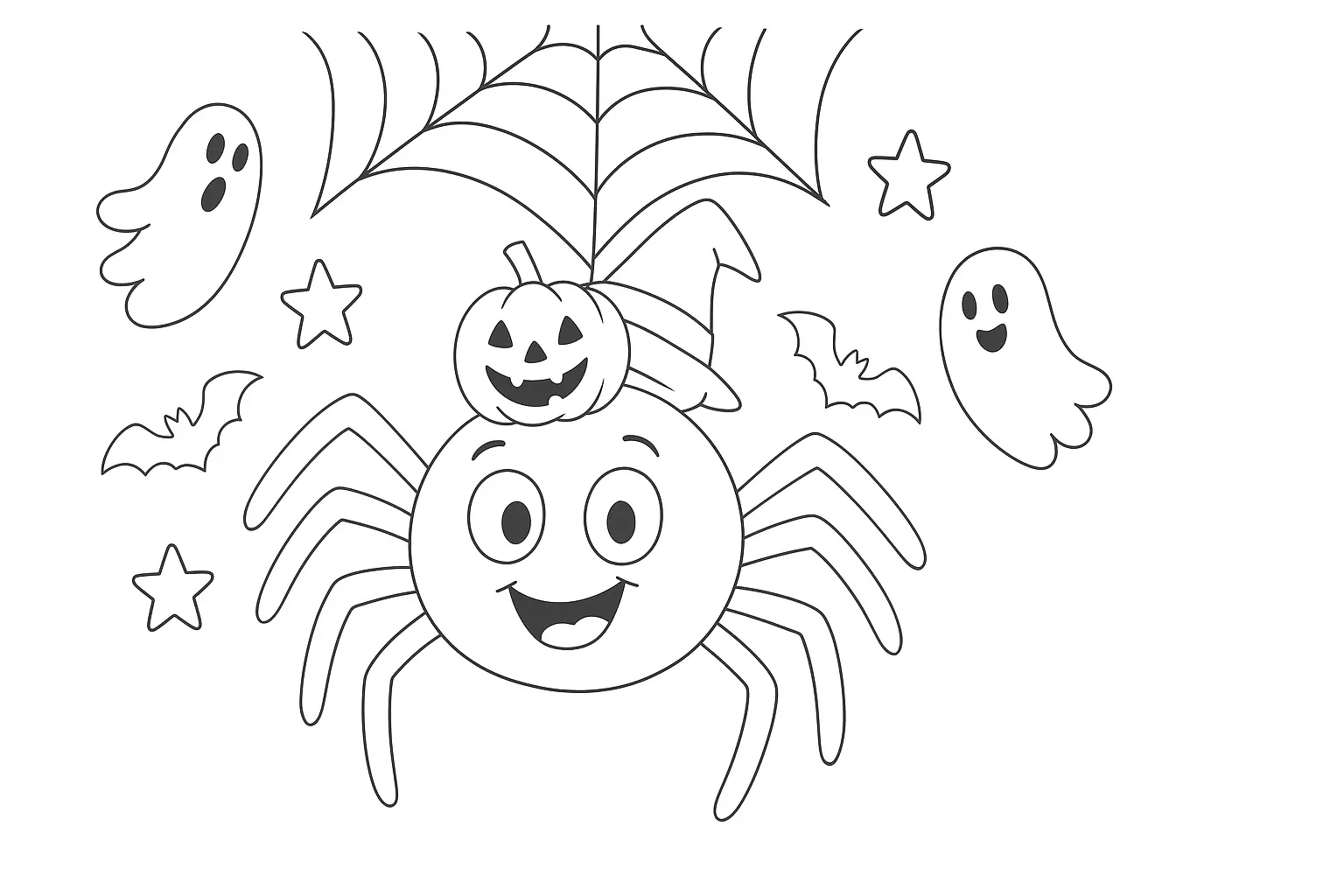 Happy Halloween Spider – Coloring Page with Pumpkin