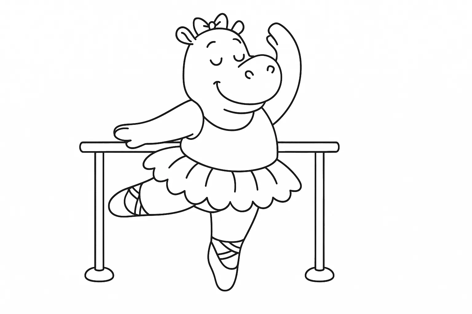 Hippo Coloring Page – Cute Ballerina Template for Kids
