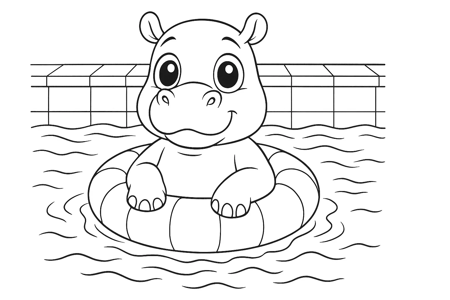 Hippo in a Swim Ring Coloring Page – Free Download