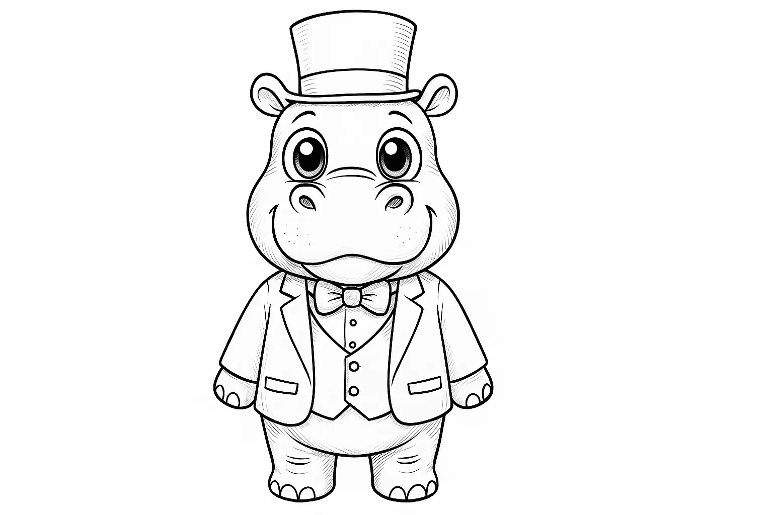 Hippo in a Tuxedo – Kids’ Coloring Page (PDF)