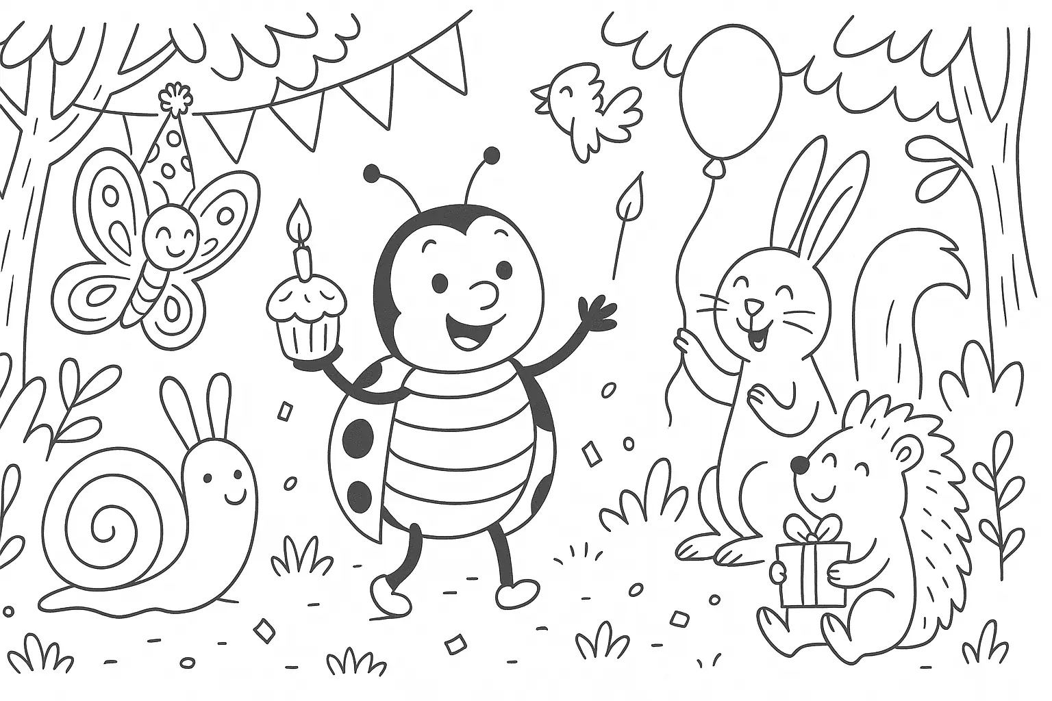 Ladybug Birthday – Forest Party Coloring Page