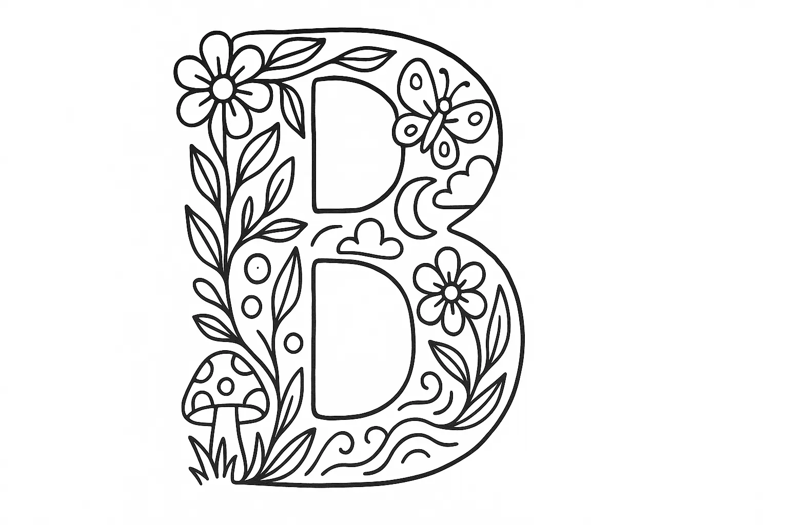 Letter B Coloring Page – Nature Alphabet Design