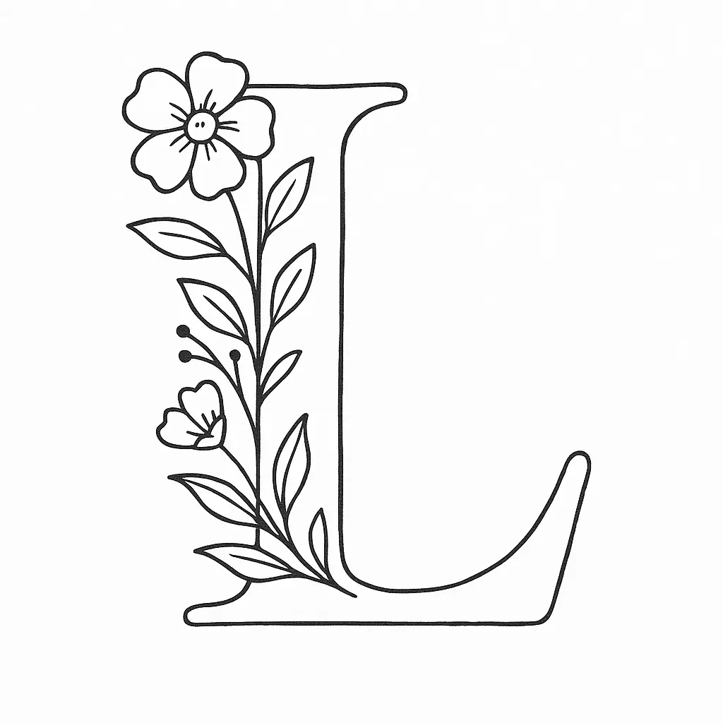 Letter L with Flowers – Printable Coloring Page