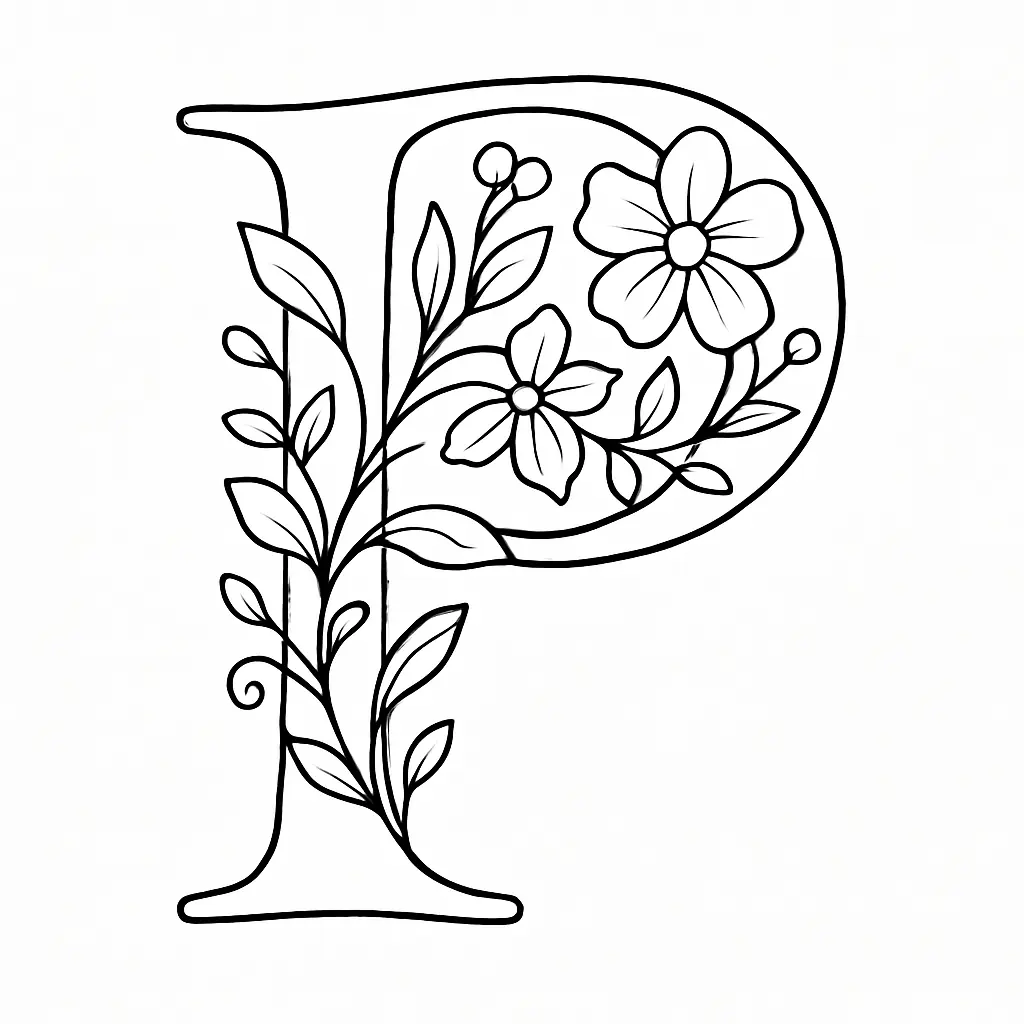 Letter P with Flowers – Free Printable Coloring Page