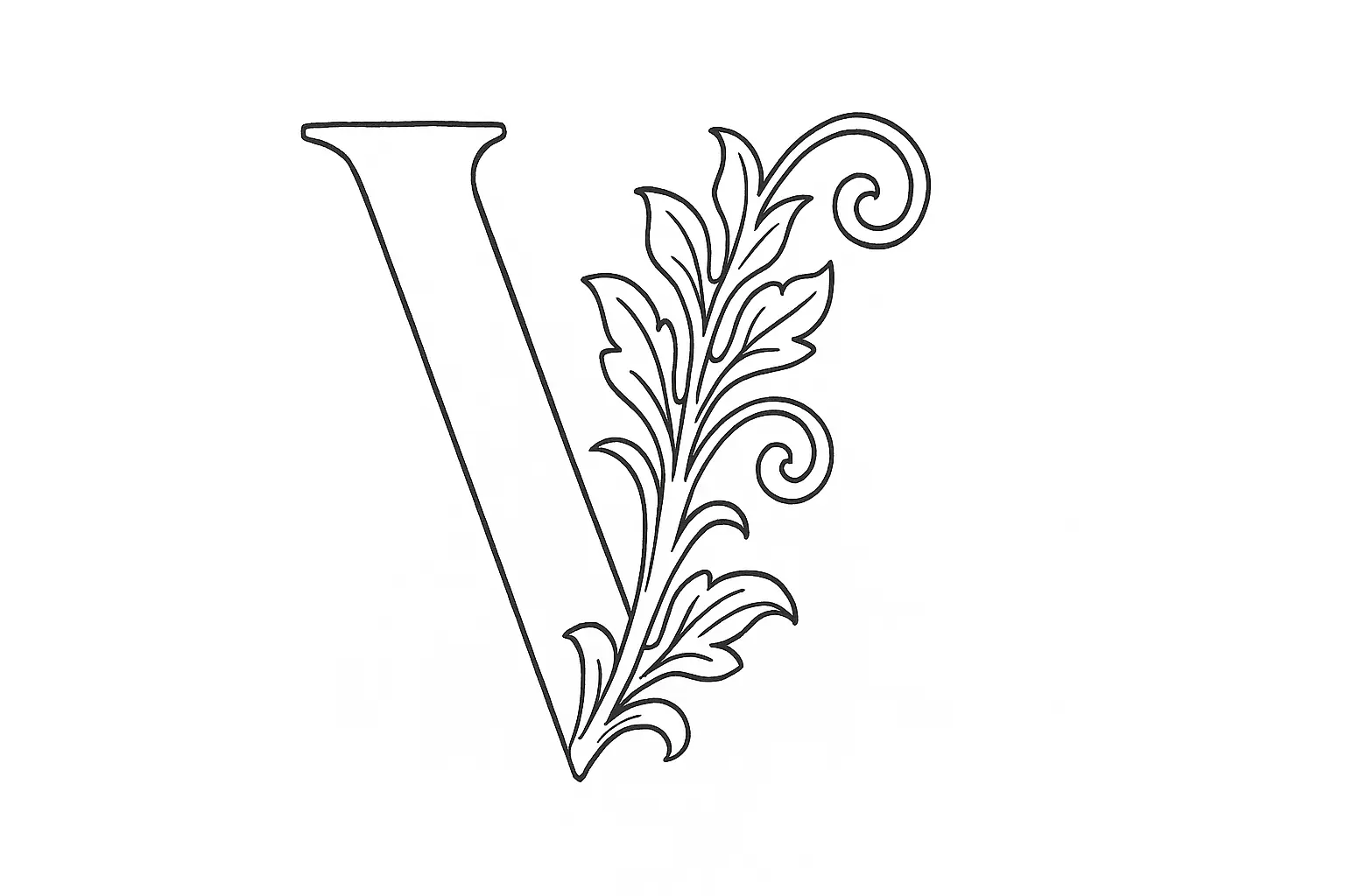 Letter V Coloring Page – Floral Ornaments (PDF)