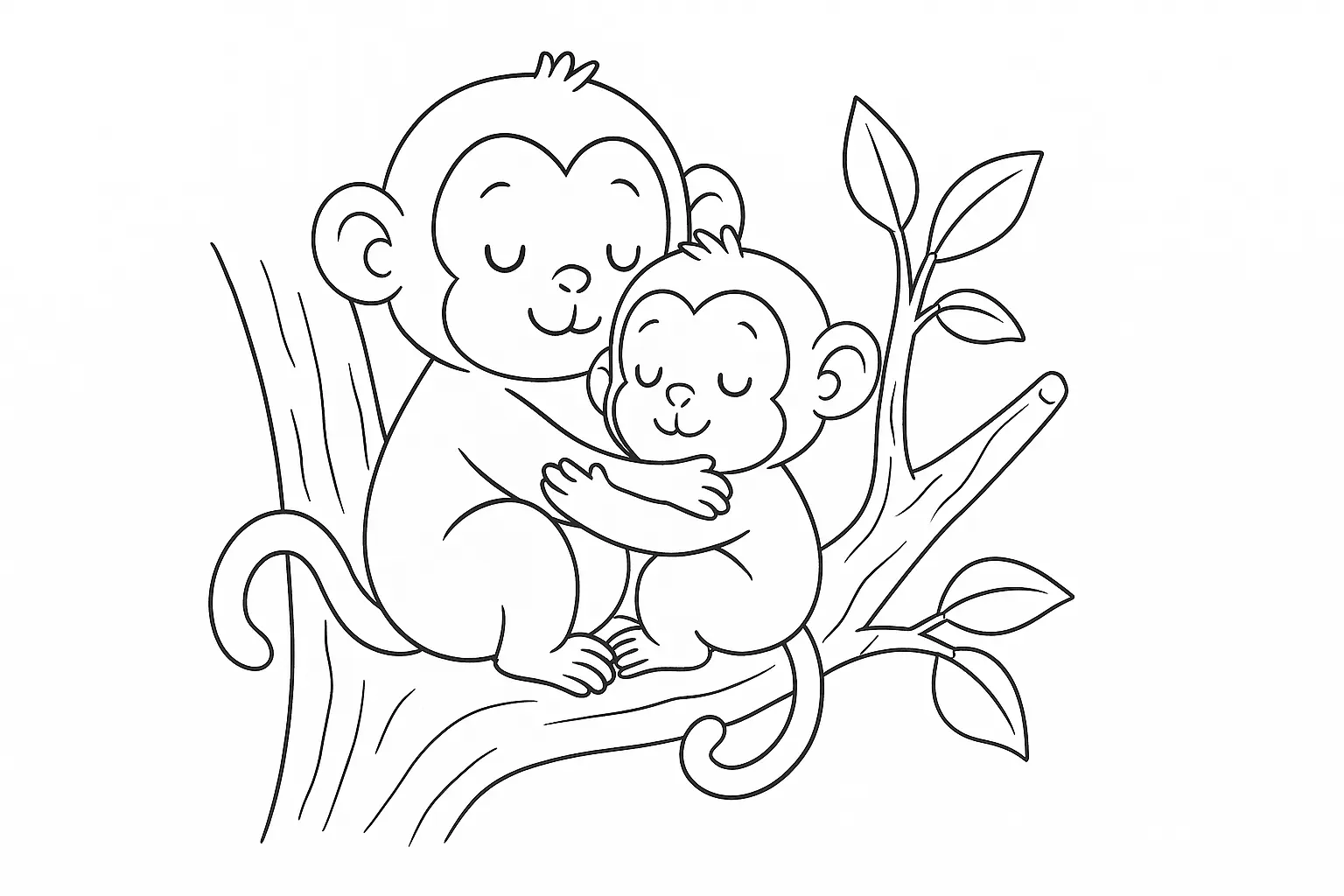 Monkey Coloring Page – Loving Hug in a Tree