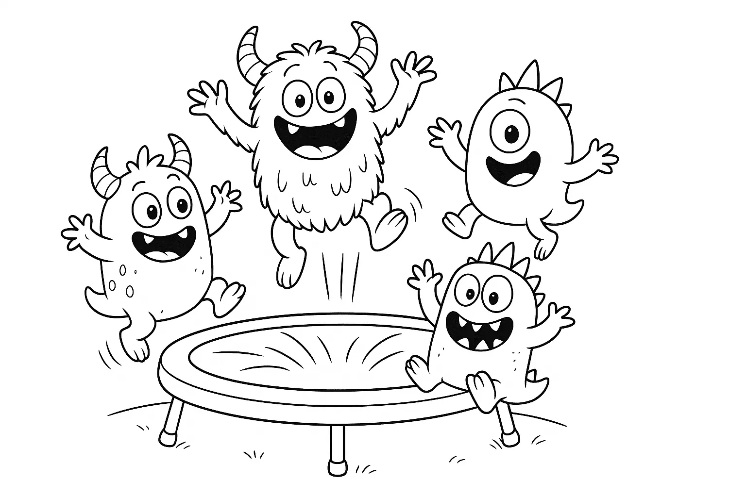 Monsters on a Trampoline – Fun Coloring Page for Kids