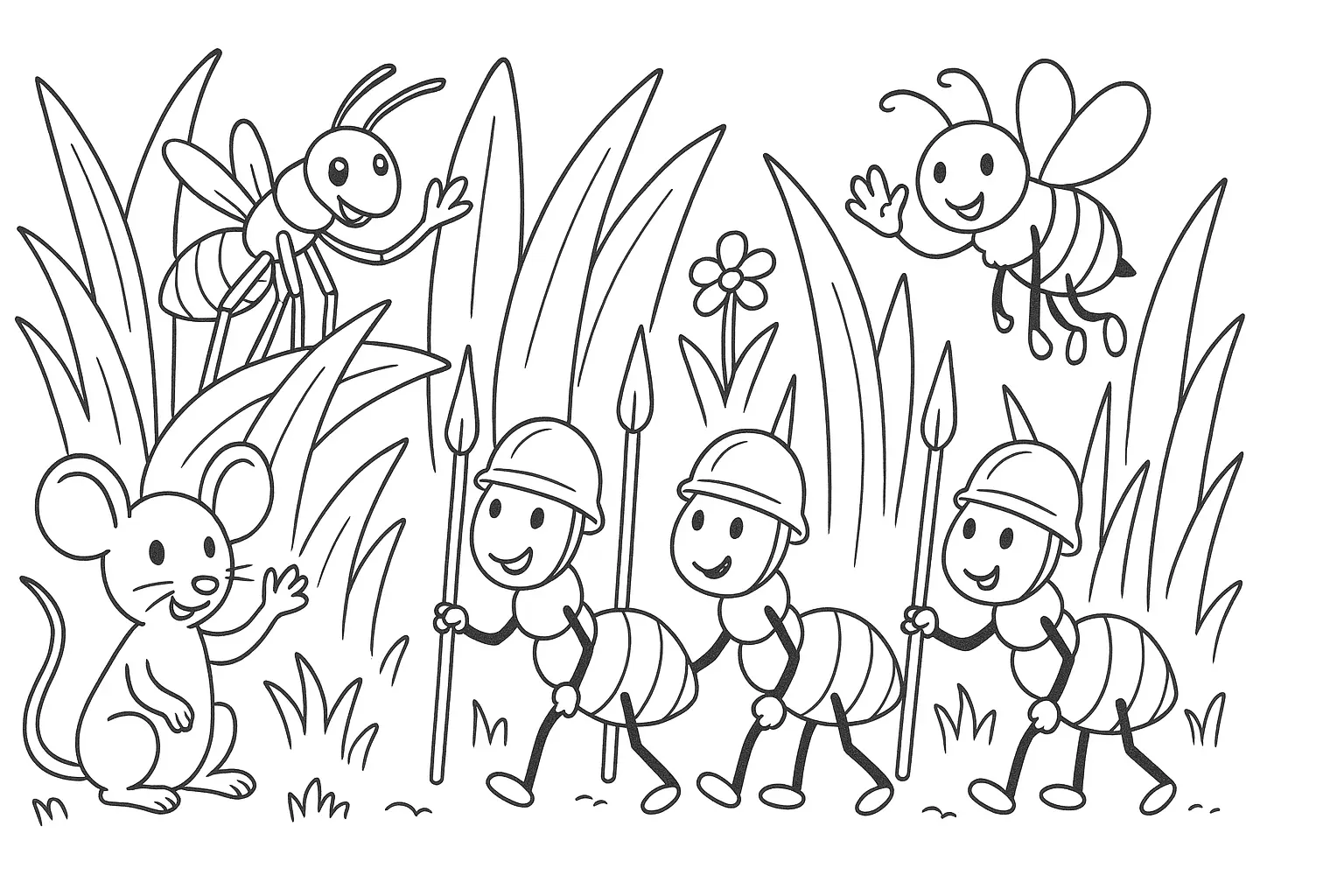 Mouse and Insects – Kid-Friendly Coloring Page (Free PDF)