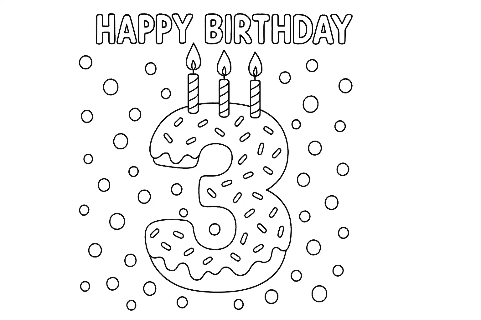 Number 3 with Candles – Birthday Coloring Page