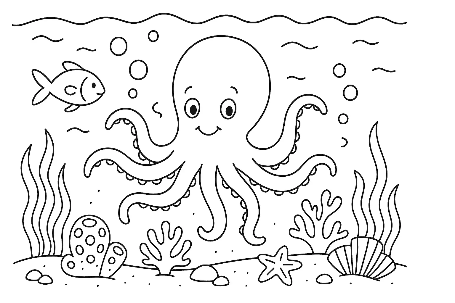 Octopus Underwater – Kids’ Coloring Page (PDF)