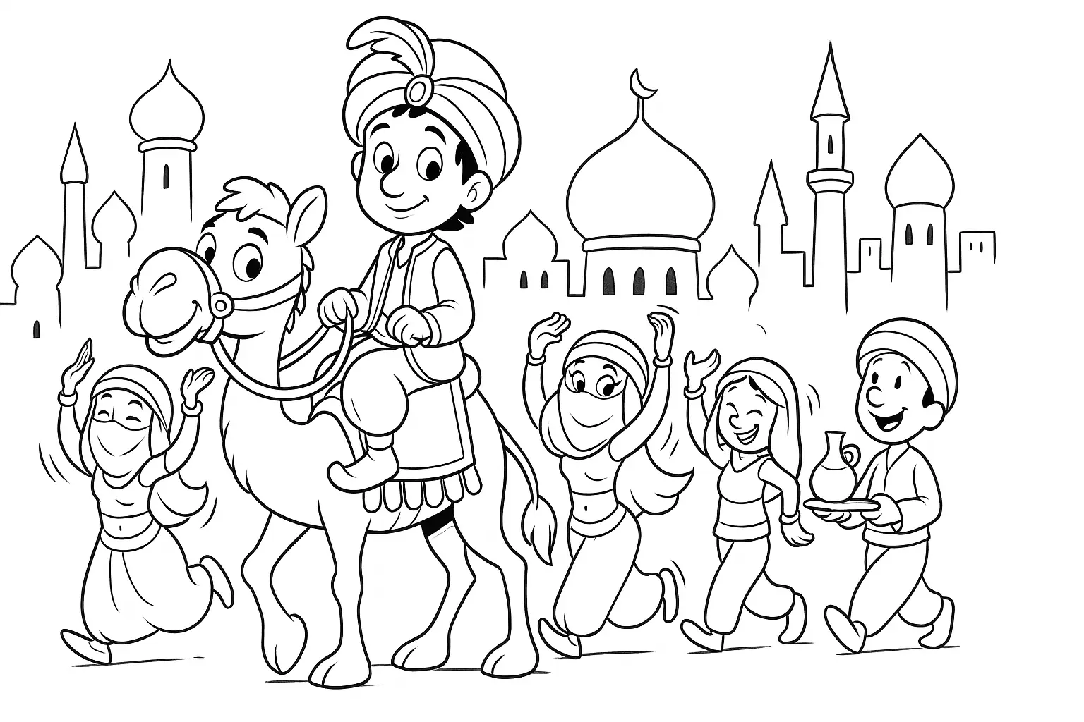 Oriental Parade with Camel – Kids’ PDF Coloring