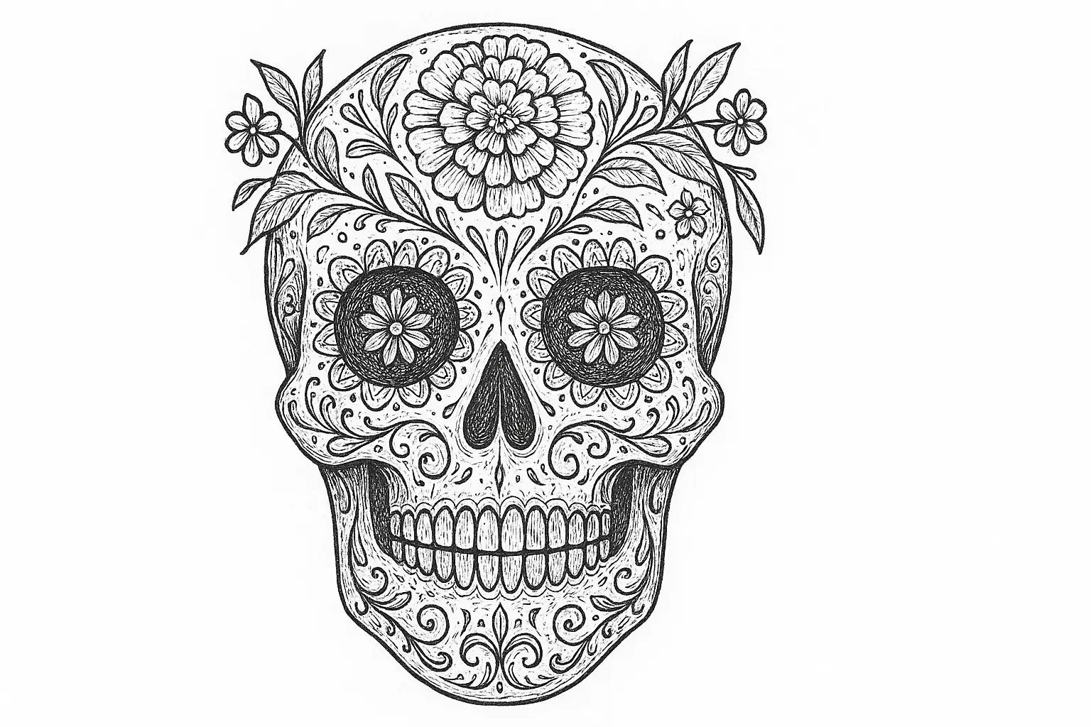 Ornamented Skull – Day of the Dead Coloring Page (PDF)