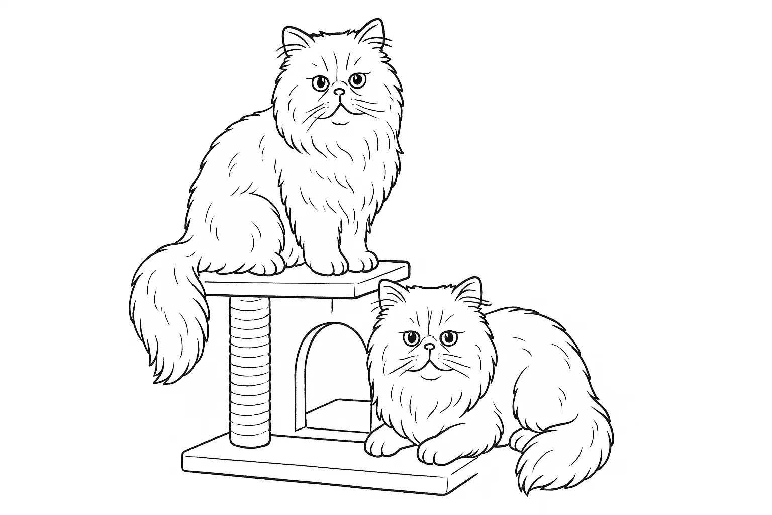 Persian Cats on a Cat Tree – Coloring Page for Cat Lovers