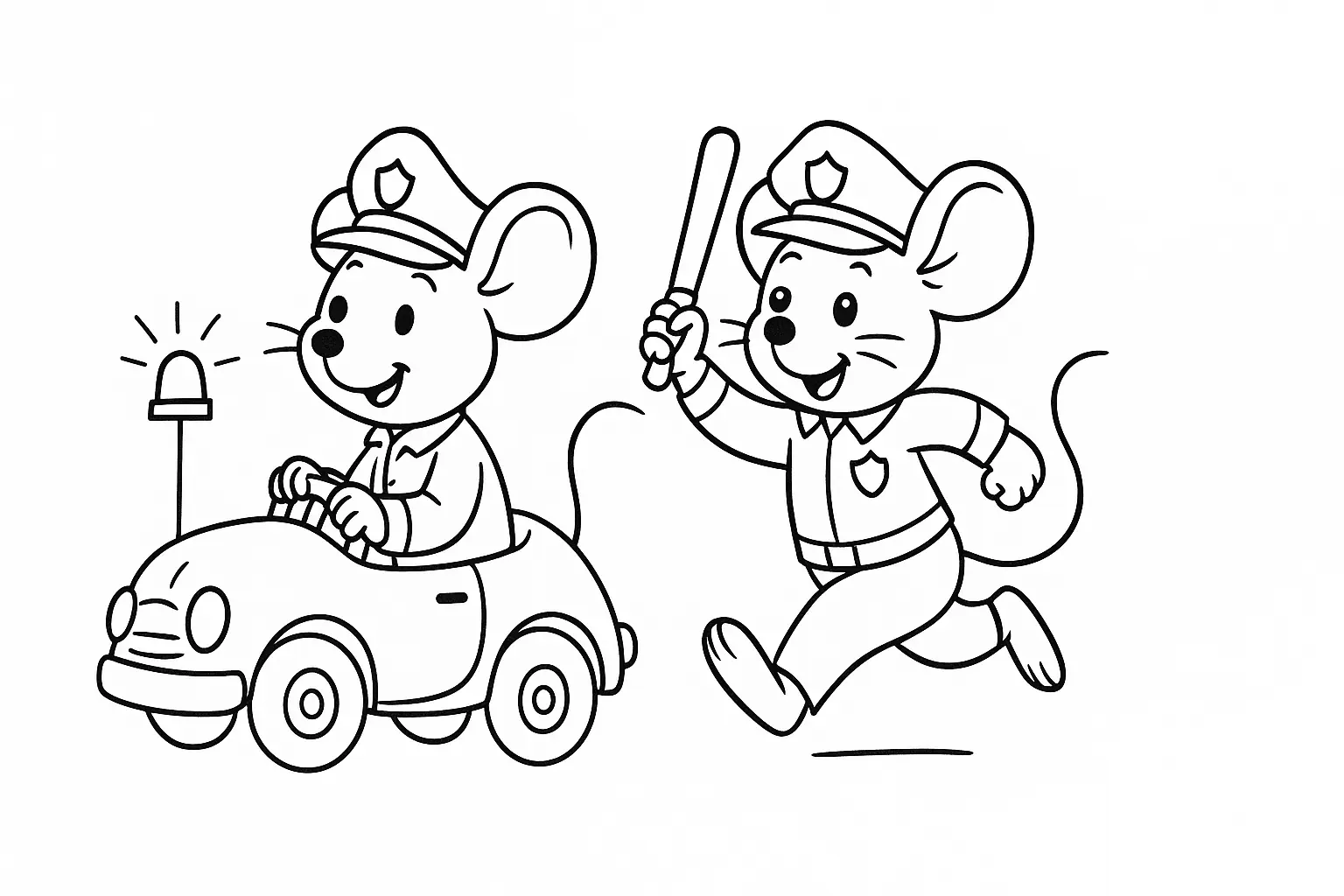 Police Mouse Coloring Page with Patrol Car – Free