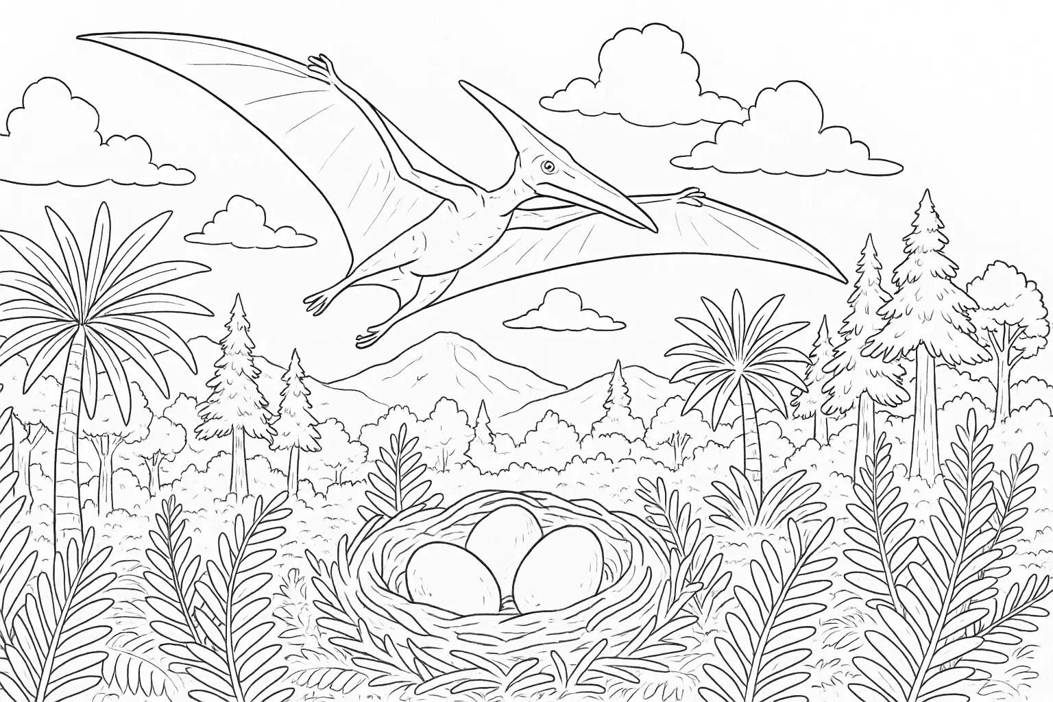 Pteranodon with Nest – Prehistoric Coloring (PDF)