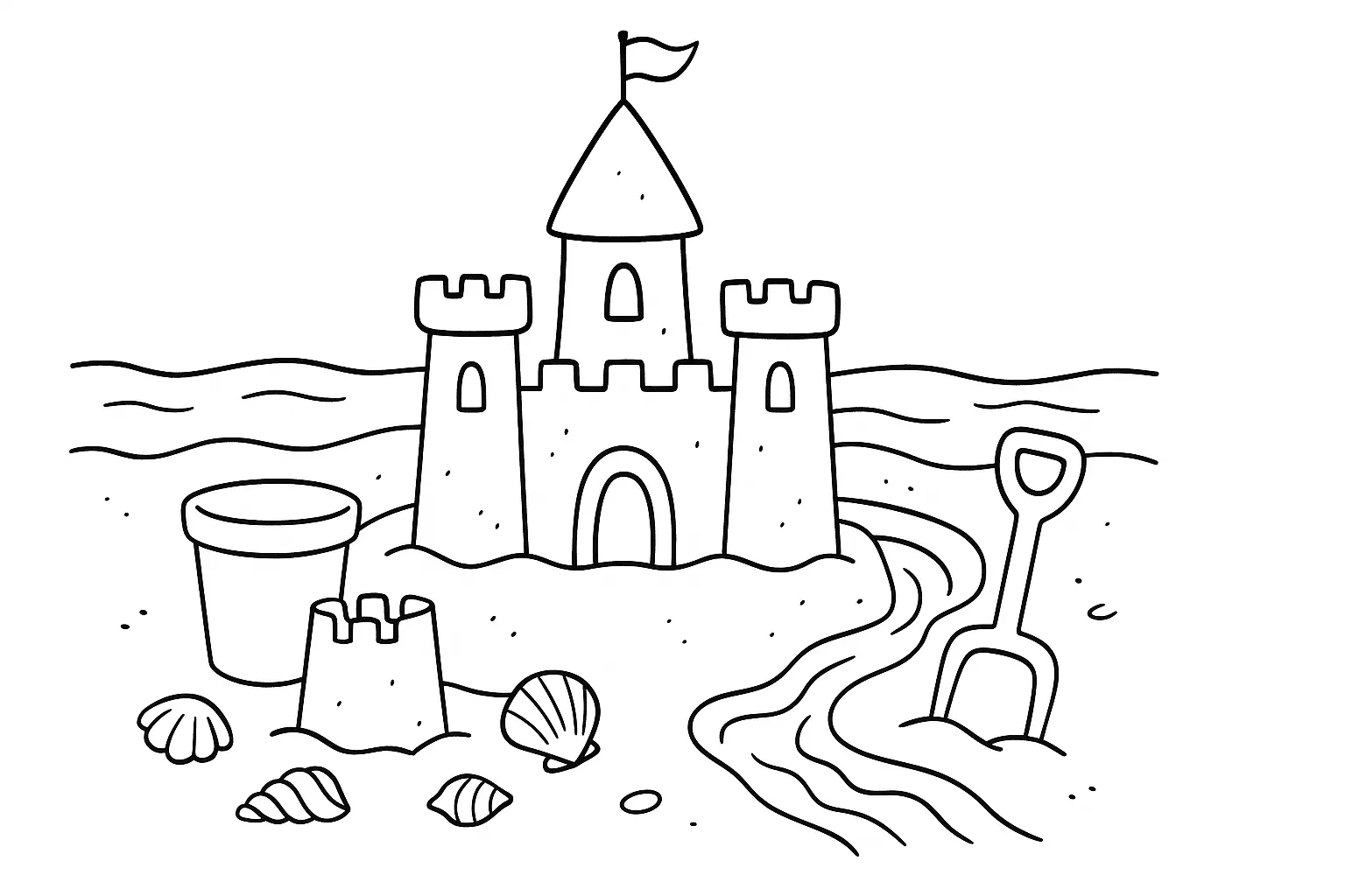 Sandcastle on the Beach – Summer Coloring Page for Kids
