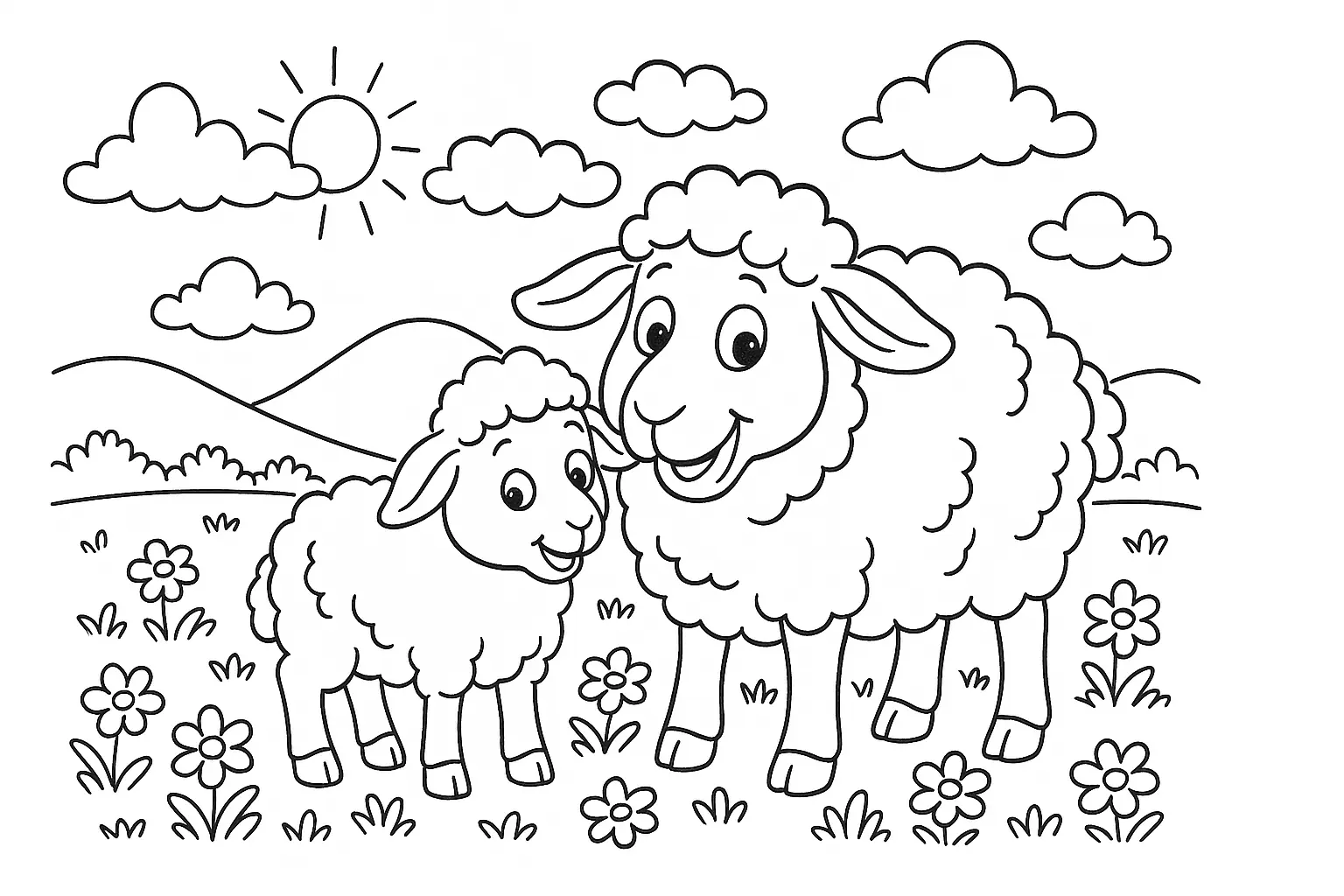 Sheep in the Meadow – Cute Coloring Page for Kids